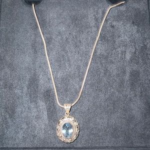 Beautiful One of a Kind Sterling Silver (925) Necklace with Blue Topaz Pendant